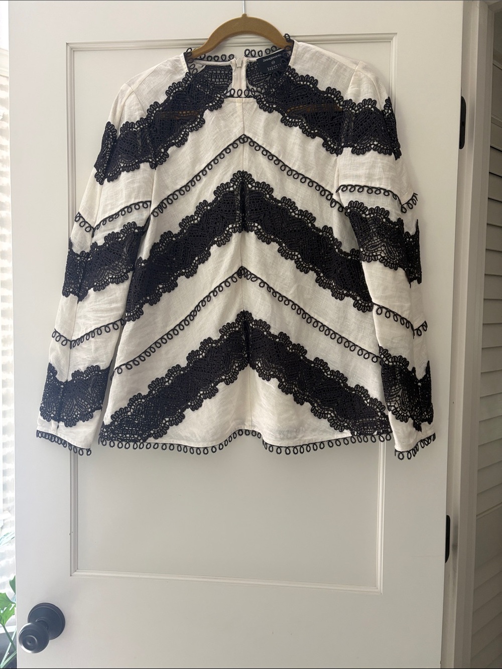 Zimmermann White Tunic with Black Lace Chevron Detail